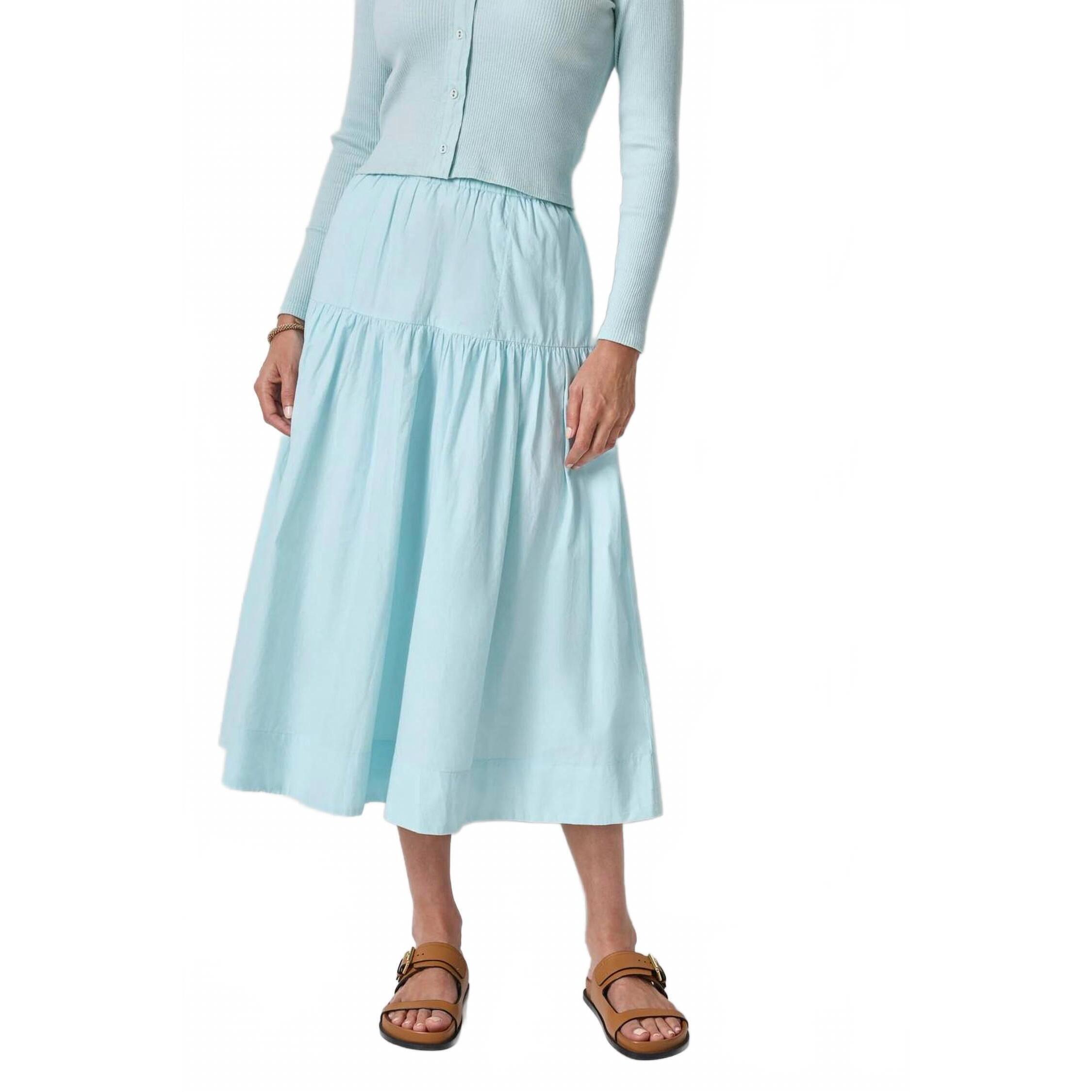 New Lilla P Popline York Stripe Skirt In Seabreeze
